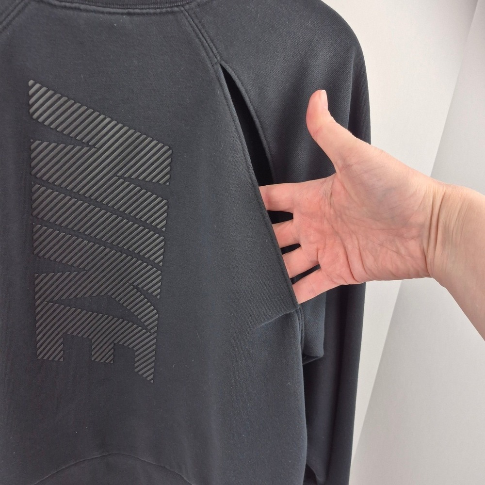 Nike Dri Fit Black Crew Neck Cropped Sweatshirt Pullover Athleisure L Cut-Outs - Picture 4 of 12